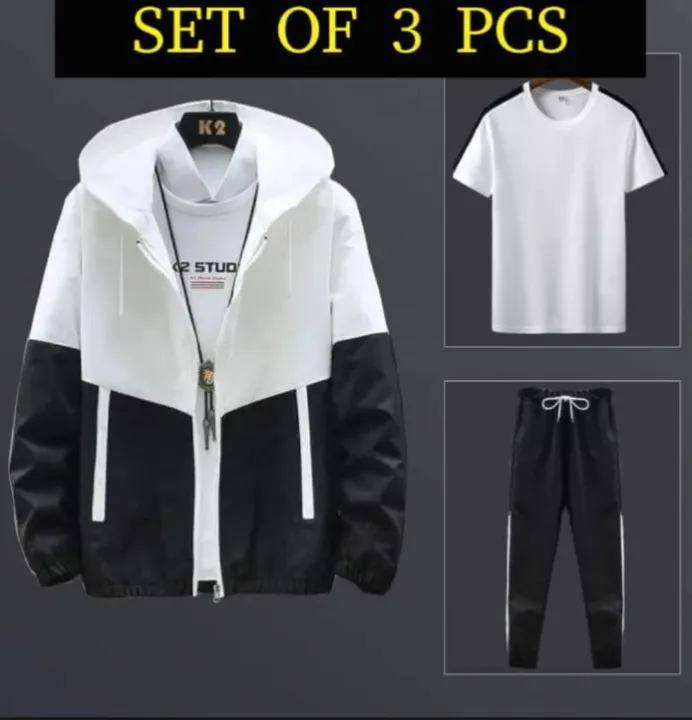 Deefuel Summer Men'S Trendy Casual Lightweight- Combo Pack Of Single Layer WindCheater ,Tshirt And Jogger Set