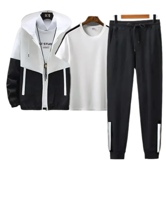 Deefuel Summer Men'S Trendy Casual Lightweight- Combo Pack Of Single Layer WindCheater ,Tshirt And Jogger Set 2